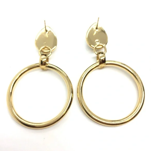 VINTAGE 80S 90S GOLD TONE STATEMENT DROP HOOP EARRINGS FAUX PEARL EARRINGS - Picture 12 of 13